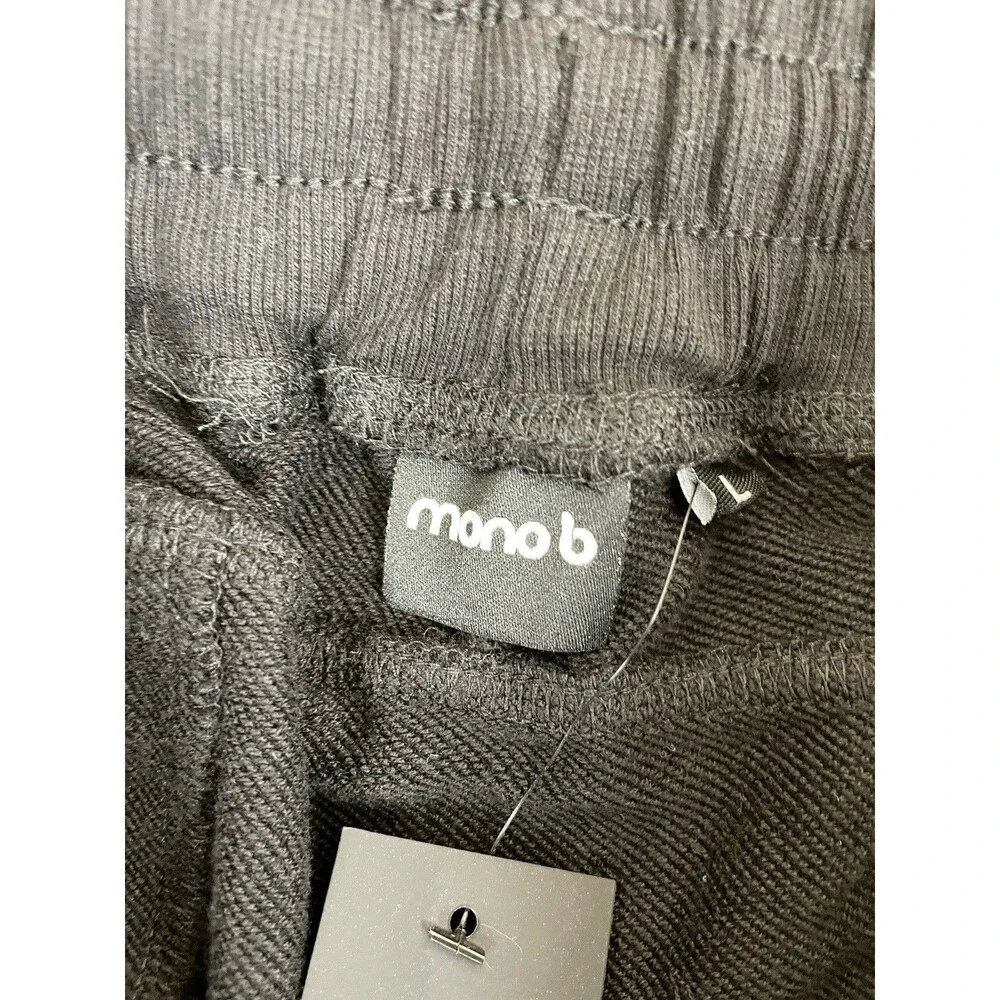 NWT Mono B Mens Size L Active Sweat Shorts Black Organic Cotton Blend Pull On - Picture 4 of 12